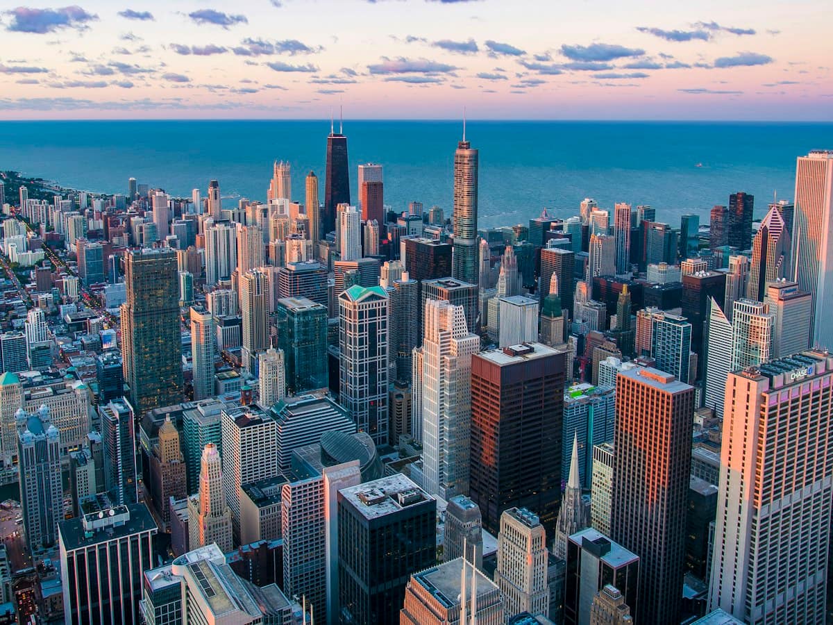 City skyline at dusk